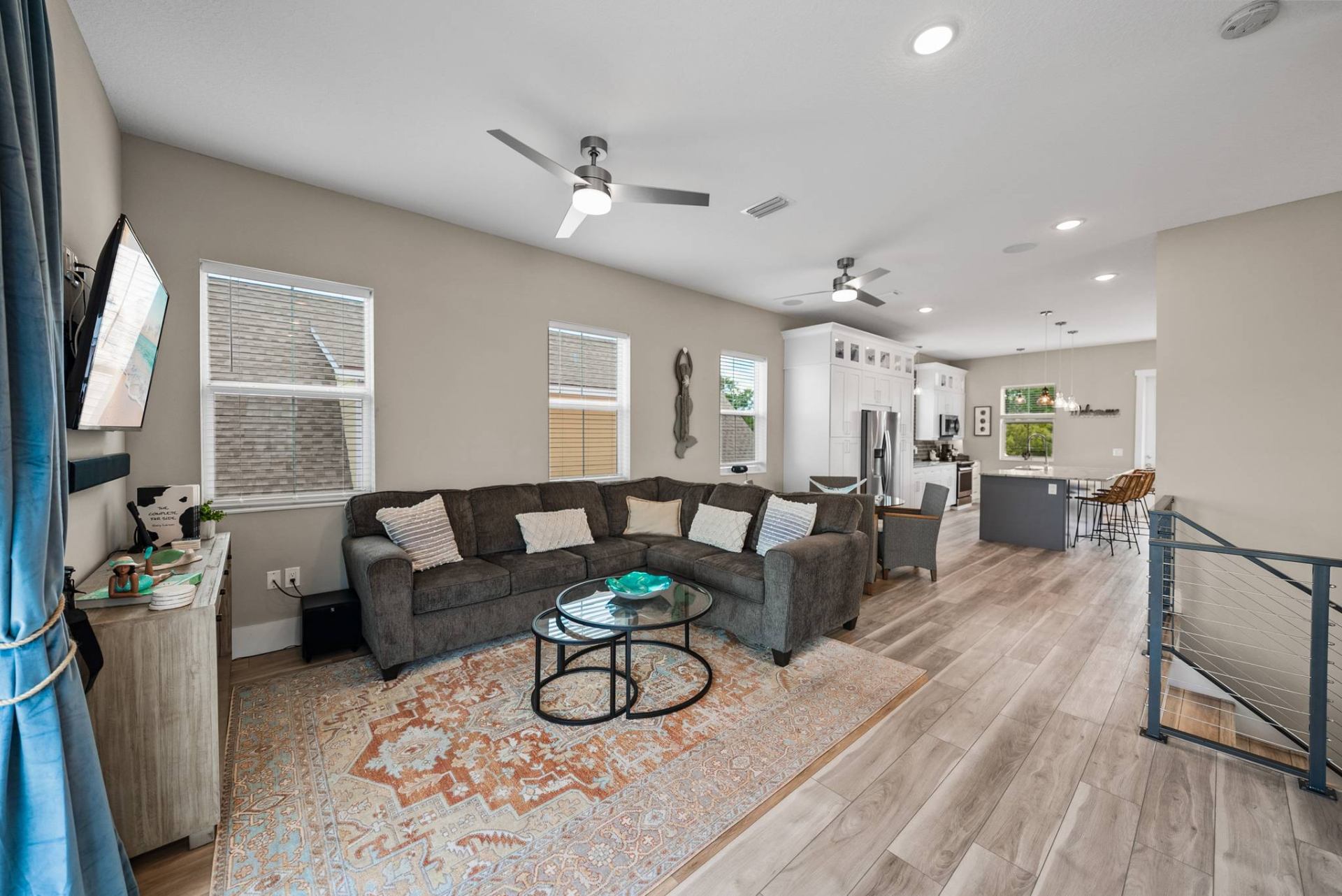 Open-concept living space toward the kitchen