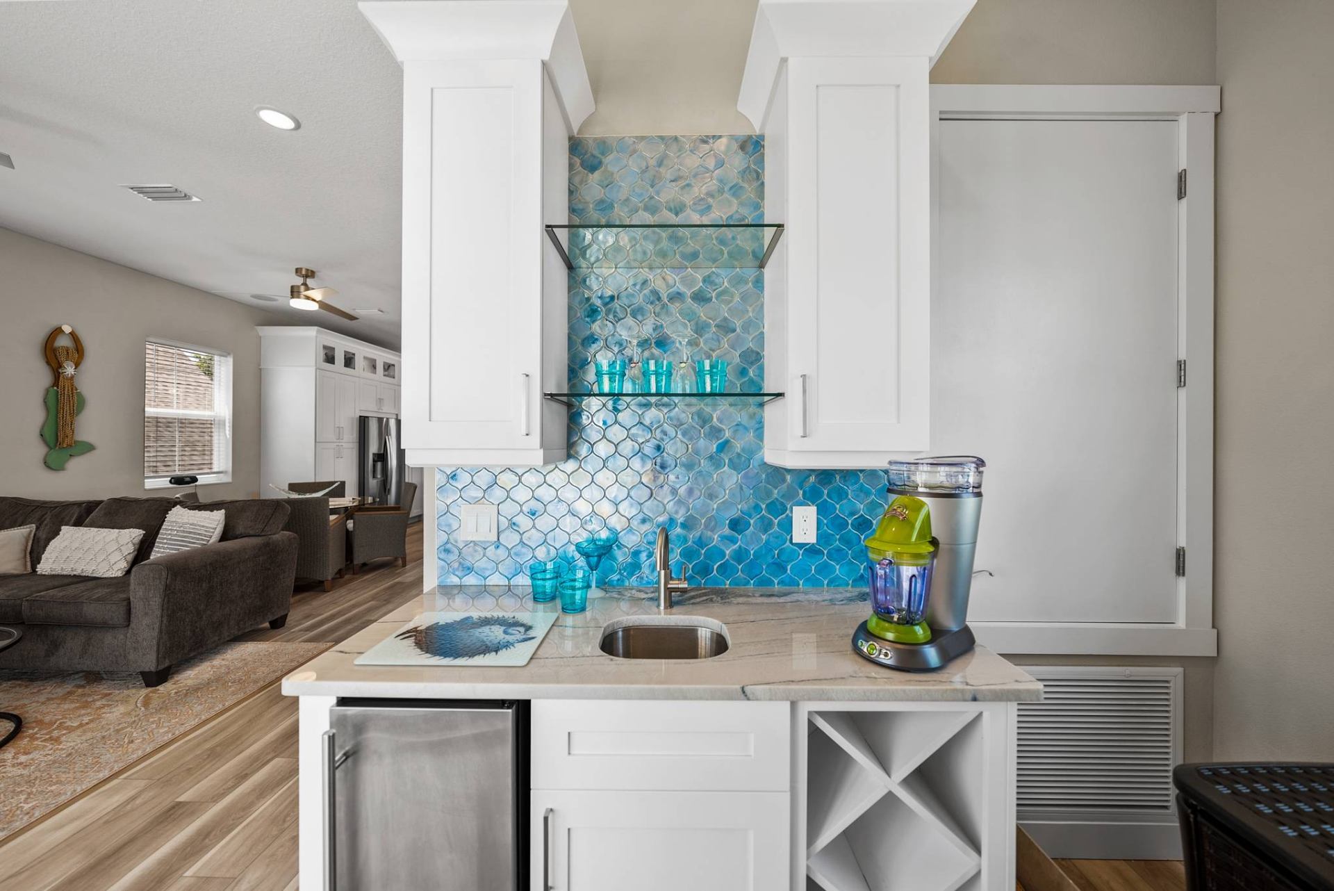 Wet bar detail with margarita glassware