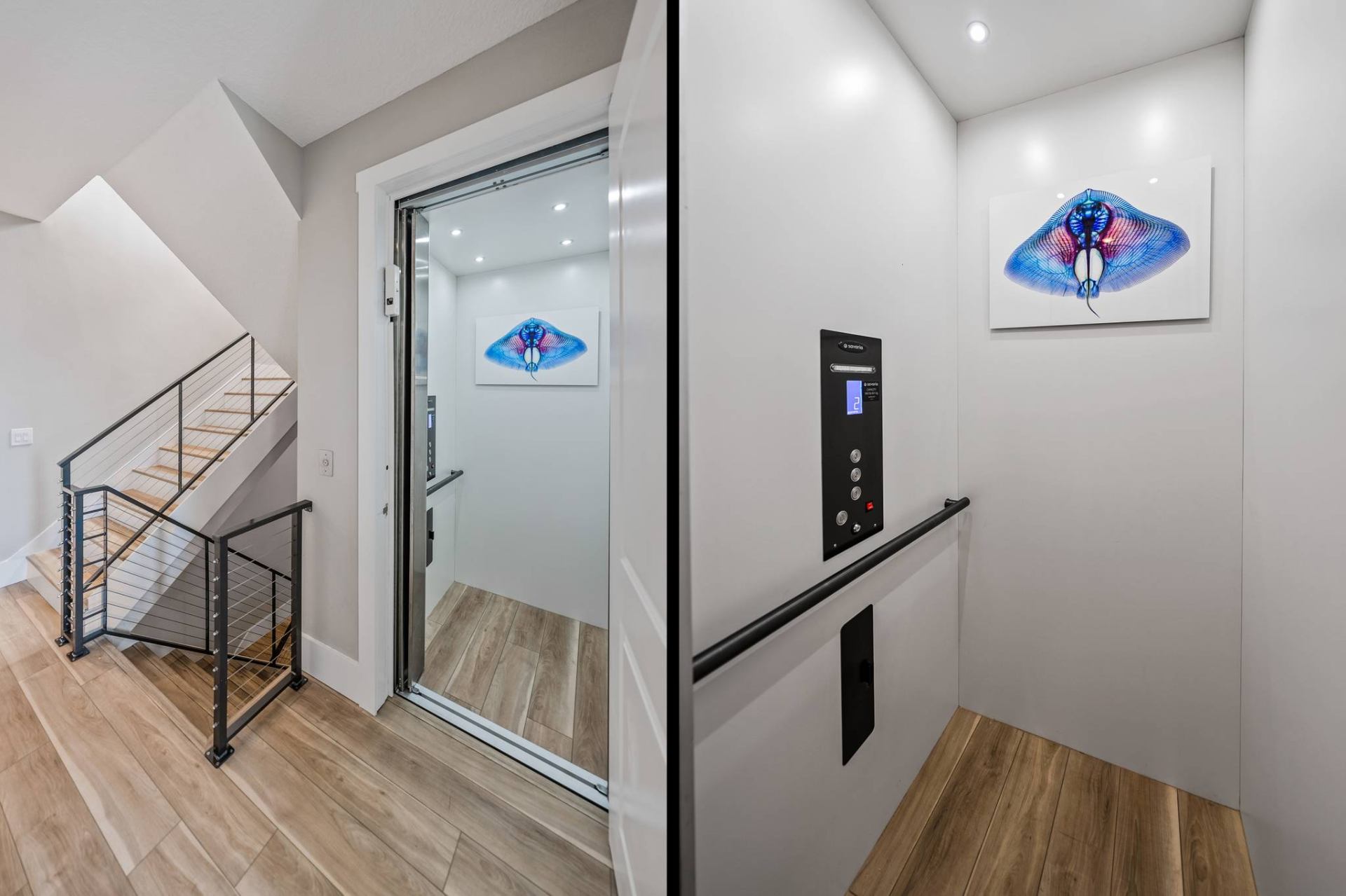 Private in-home elevator beside the staircase